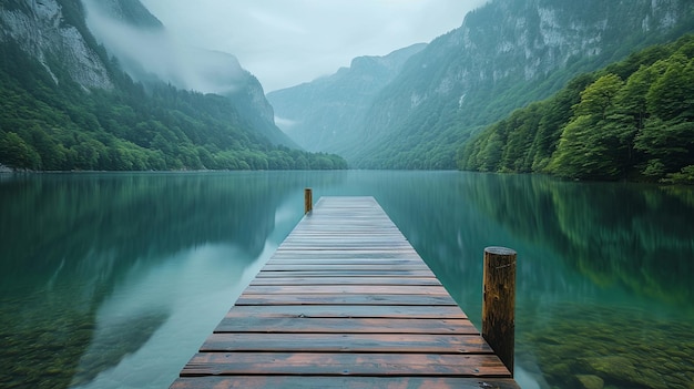 un quai en bois mène à un corps