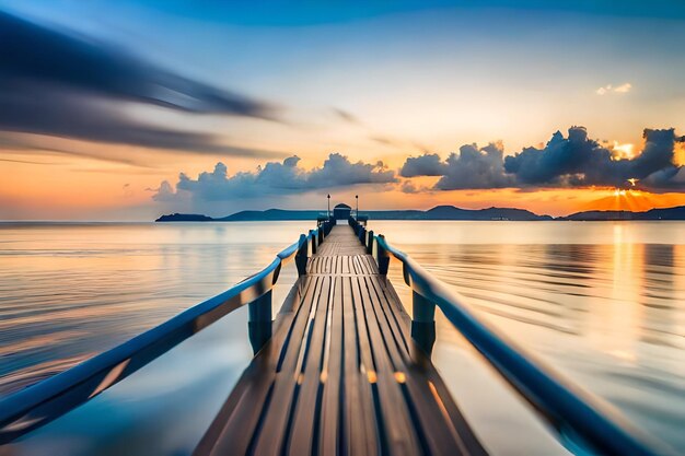 Photo un quai avec un pont qui dit le mot 