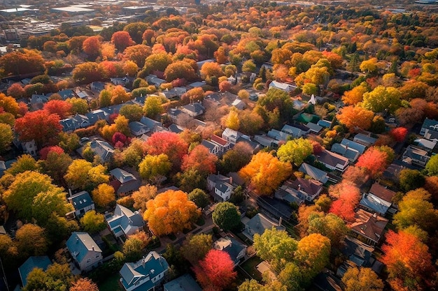 Un quartier avec beaucoup d'arbres en automne