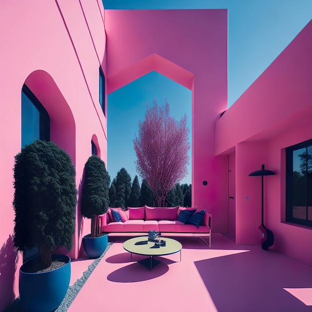 Quartier résidentiel moderne avec un concept de conception avec des détails roses générés par ai