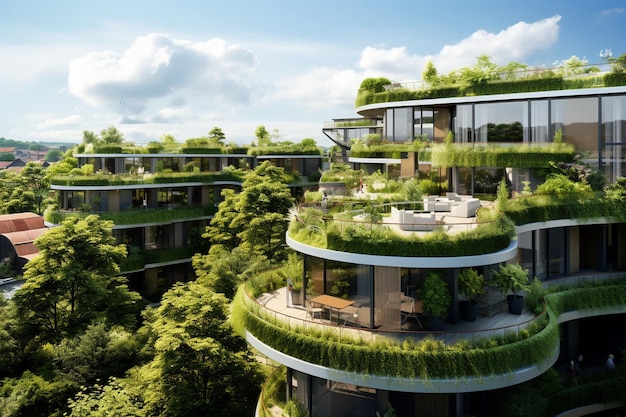 Quartier résidentiel moderne avec toit vert