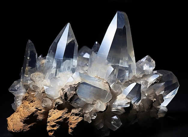 Le quartz est une pierre géologique naturelle précieuse rare éremite sur un fond noir en basse tonalité