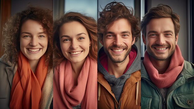 Quatre amis heureux, un homme et une femme d'une trentaine d'années, posent une photo.