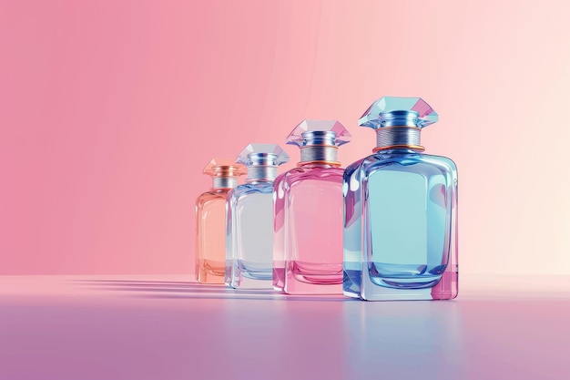 Quatre bouteilles de parfum de différentes couleurs et formes
