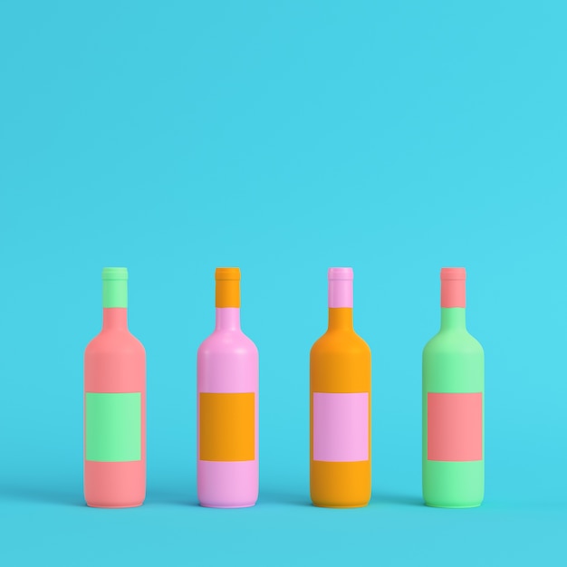 Quatre bouteilles de vin colorées aux couleurs pastel