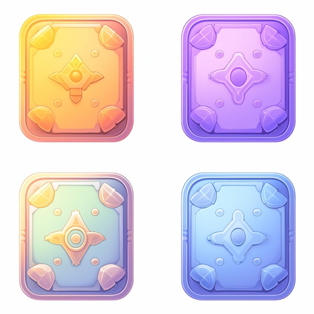 quatre boutons carrés avec différentes formes et formes d'une étoile ai générative