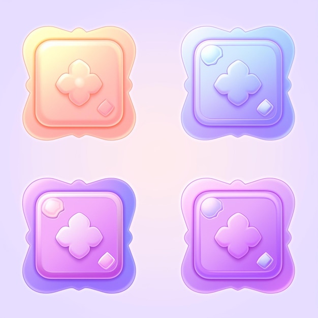 quatre boutons de couleurs différentes avec un cœur et un objet en forme de cœur ai génératif