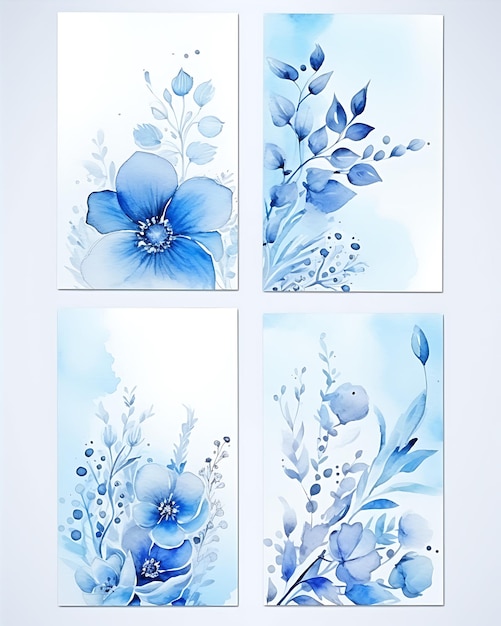 Photo quatre cartes de vœux à l'aquarelle à motifs floraux