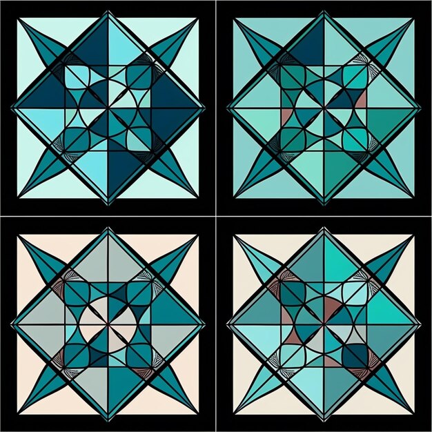 Photo quatre dessins géométriques de couleurs différentes d'une étoile générative ai