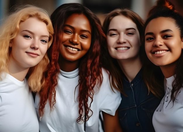 Quatre femmes souriant et regardant la caméra