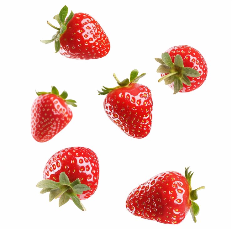 Photo quatre fraises avec le mot " bonjour " dessus