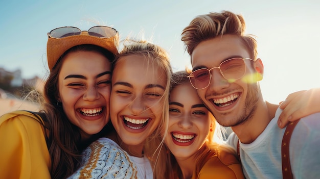 Quatre jeunes amis joyeux par une journée ensoleillée