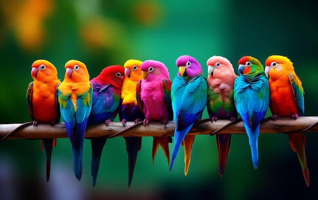 Photo quatre oiseaux moelleux de couleur