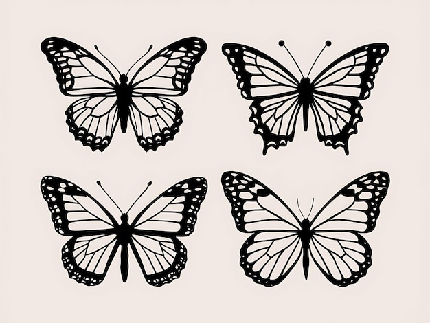 Photo quatre papillons silhouette de papillons différents