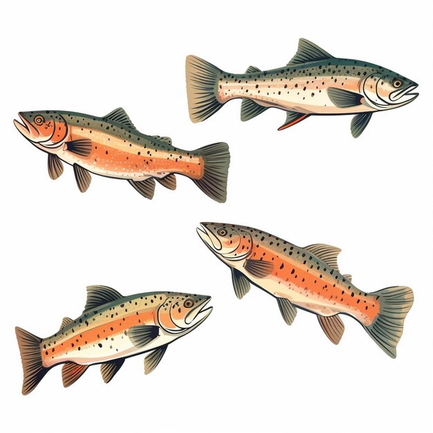 Photo quatre poissons d'affilée avec des rayures brunes et vertes.