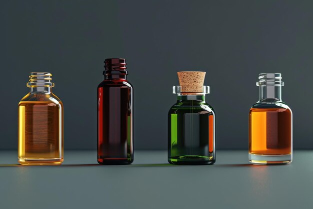 Quatre récipients différents pour les huiles essentielles et les parfums de médicaments naturels