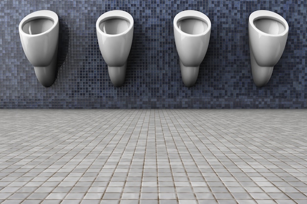Quatre urinoirs automatiques en céramique dans des toilettes publiques pour hommes