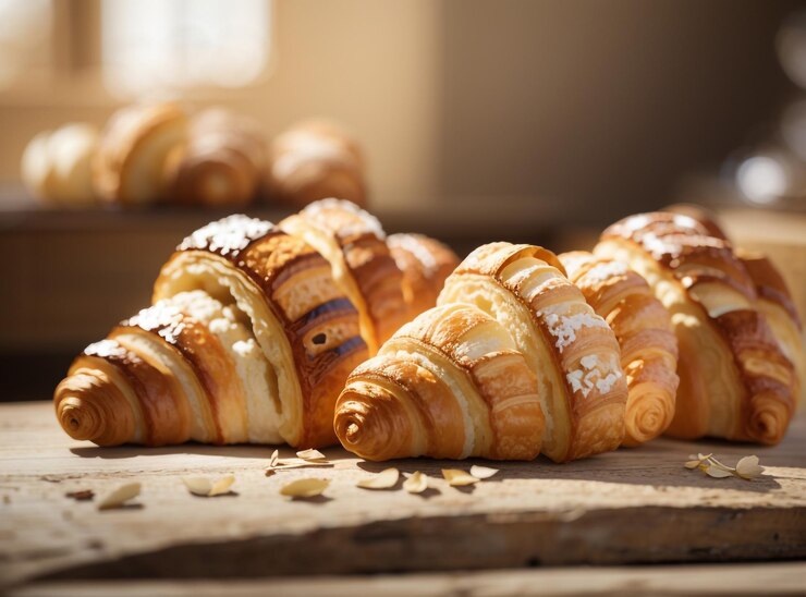 Photo un quatuor de croissants sur un fond de campagne
