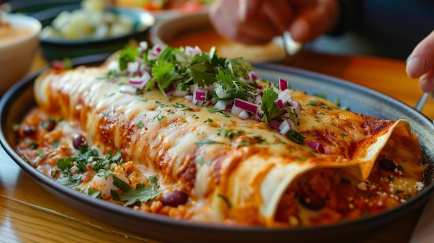 quelqu'un mangeant une enchilada mexicaine