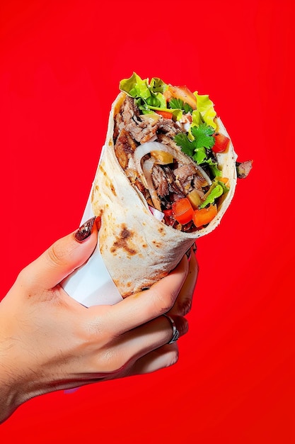 quelqu'un tenant un burrito avec de la viande générative ai