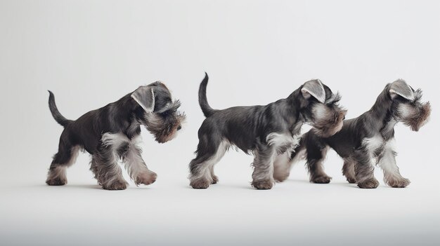 Quelques adorables chiots schnauzer miniatures sur fond minimaliste Generative AI