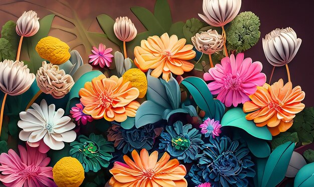 Quelques fleurs 3d colorées Illustration de style papier