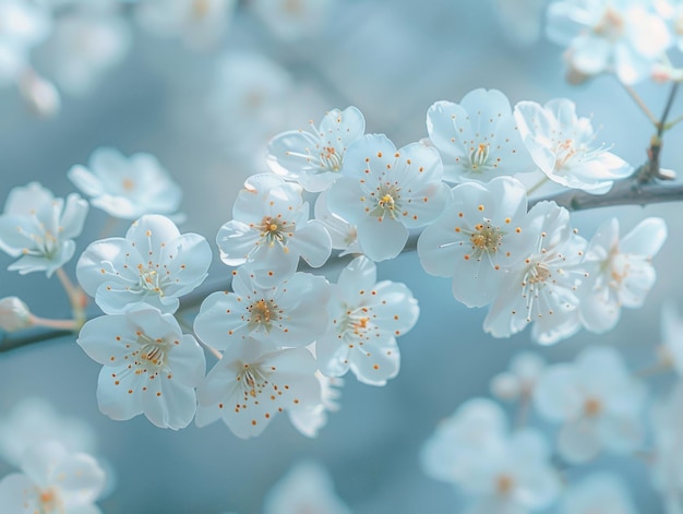 quelques fleurs de cerises le fond bleu pâle