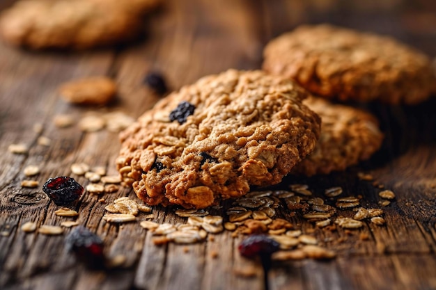 Photo quelques morceaux de biscuits d'avoine sur une table en bois