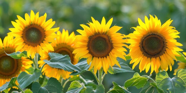 Quelques tournesols aux teintes vives et quelques fleurs sur un fond bleu