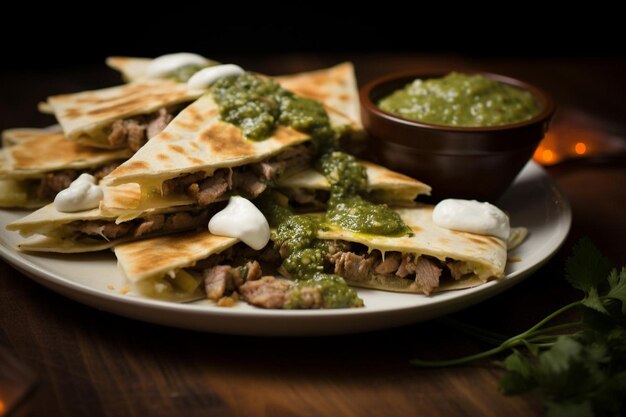 Quesadilla au porc au chili vert et épicé