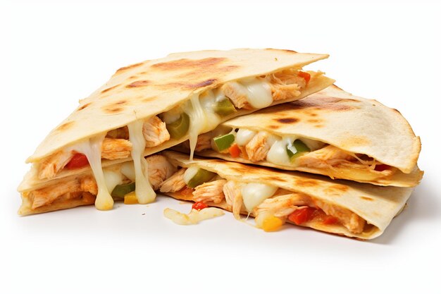 Quesadilla au poulet sur fond blanc Ai générative