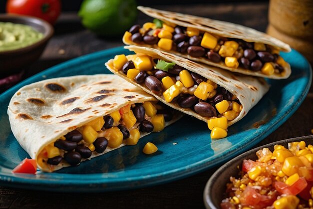 Quesadilla avec des haricots noirs et du maïs