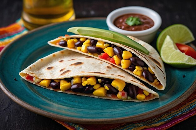 Quesadilla avec des haricots noirs et du maïs