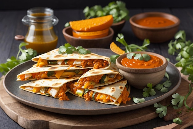 Quesadilla mexicaine avec fromage à la fleur de courge et sauce épicée