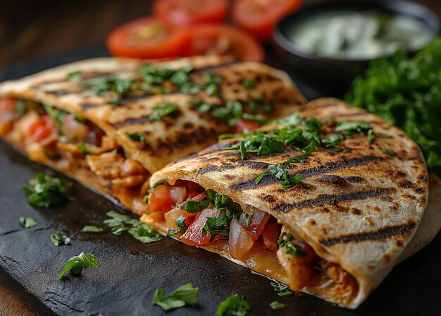 Quesadilla mexicaine avec fromage de poulet et légumes