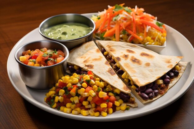 Des quesadillas accompagnées d'une salsa de mangue épicée