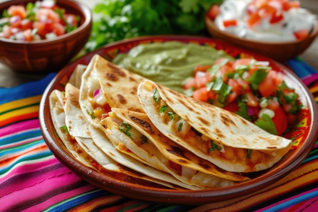 des quesadillas mexicaines avec du fromage de poulet et des poivrons