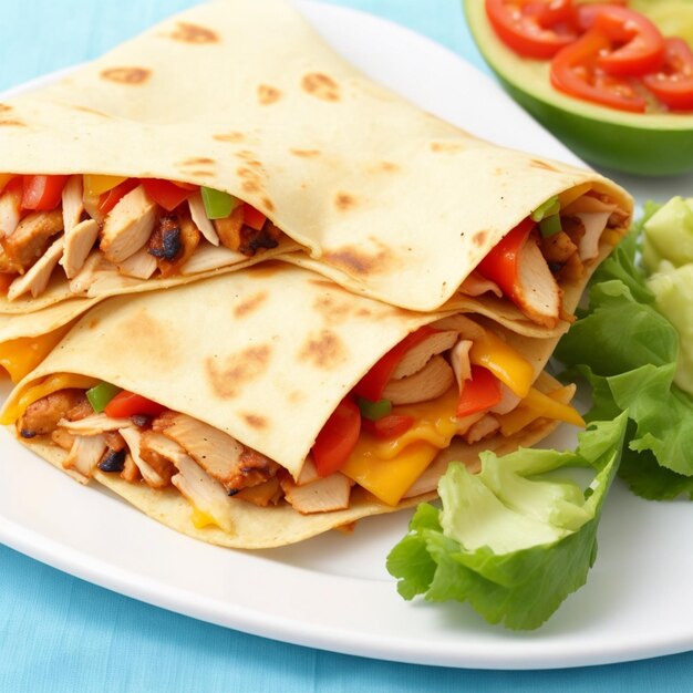 Quesadillas mexicaines enveloppées avec du poulet