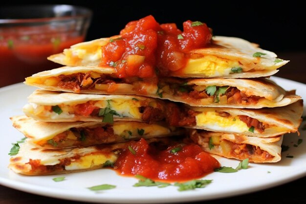 Photo des quesadillas de petit déjeuner texmex avec des hachis bruns