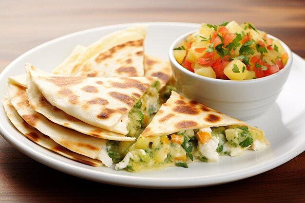 Quesadillas servies avec une salade d'avocat