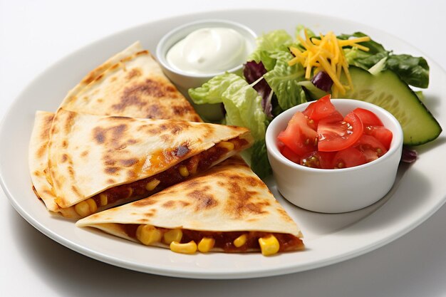 Quesadillas servies avec une salade d'avocat