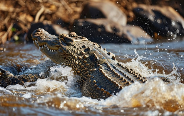 la queue de crocodile le propulse à une vitesse trompeuse à travers la rivière