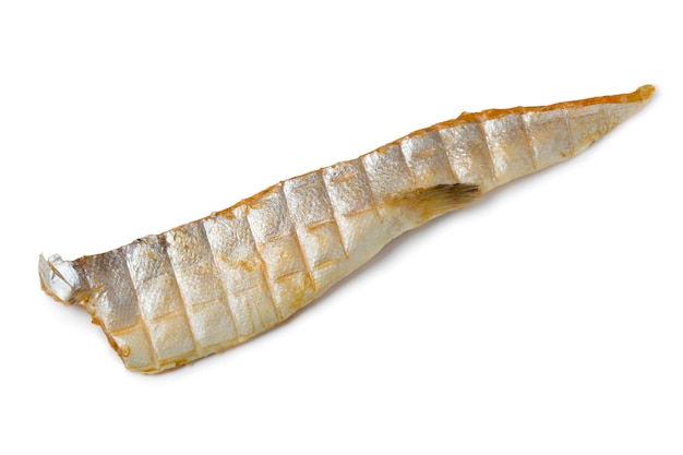 Queue de saumon fumé sur la peau isolé sur fond blanc
