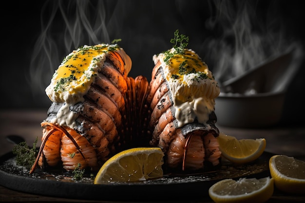 Queues de homard dégoulinant de beurre fondu AI générative