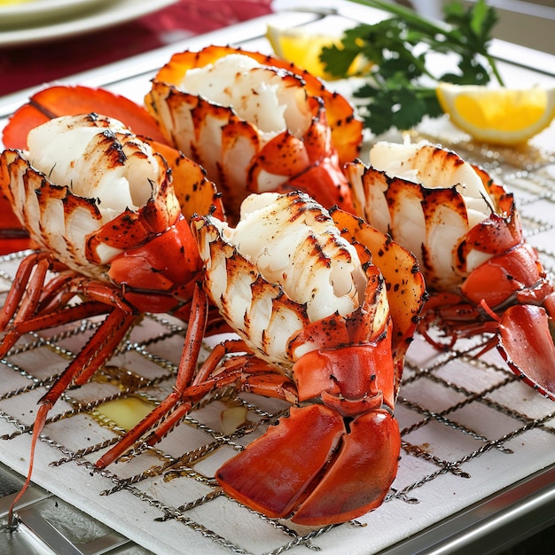 Photo queues de homard grillées pour le dîner sur le gril