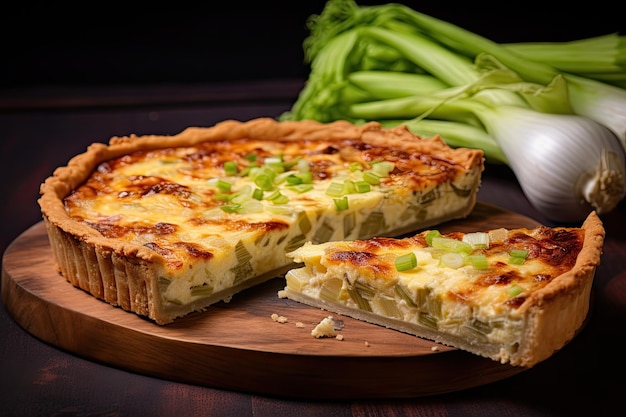 Quiche aux poireaux et fromage sur brun