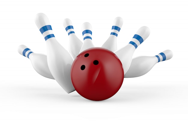 Quille dispersée et boule de bowling isolée