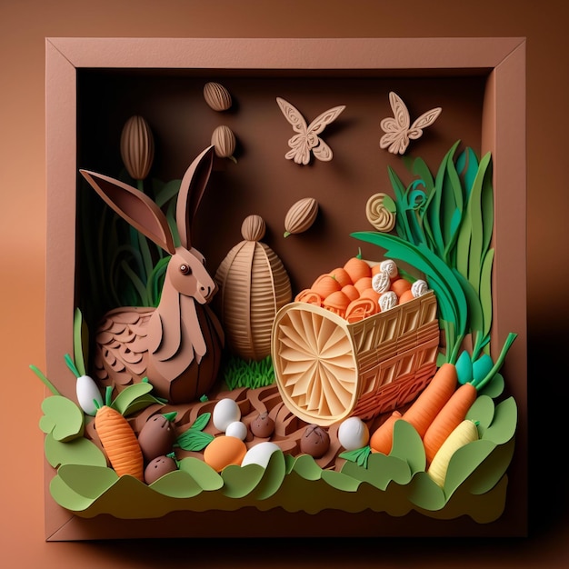 Quilling en papier de Pâques avec lapin, chocolat et carottes