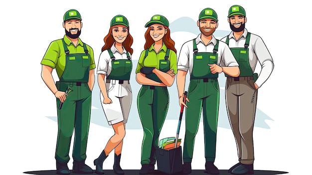 Équipe de constructeurs dans le style plat Caractères d'ouvriers industriels dans une illustration vectorielle uniforme