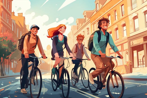 Équipe de cyclistes urbains aventures urbaines